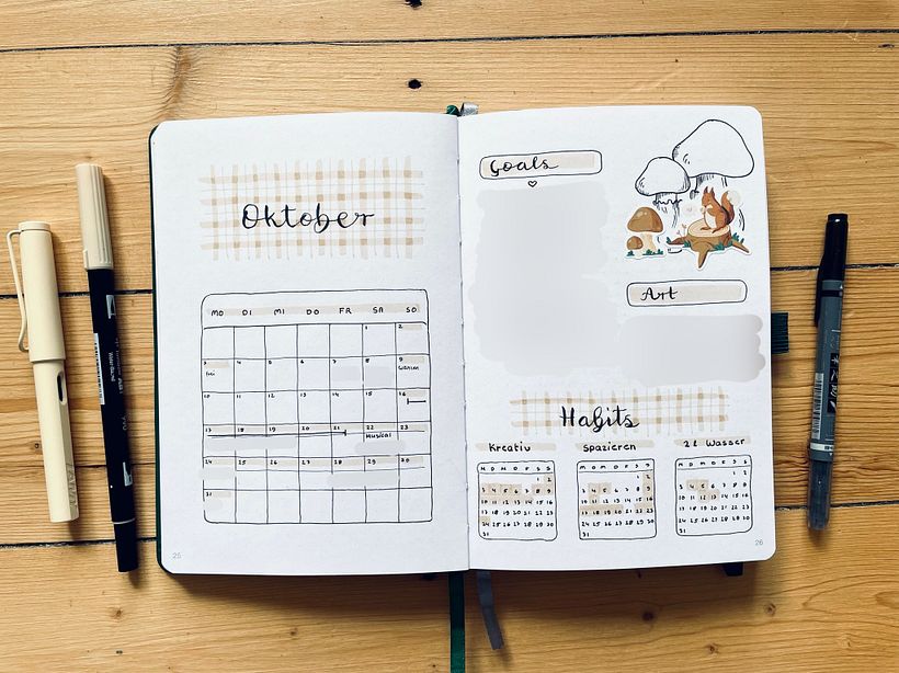 Monthly Spread: Calendar plus goals and habits