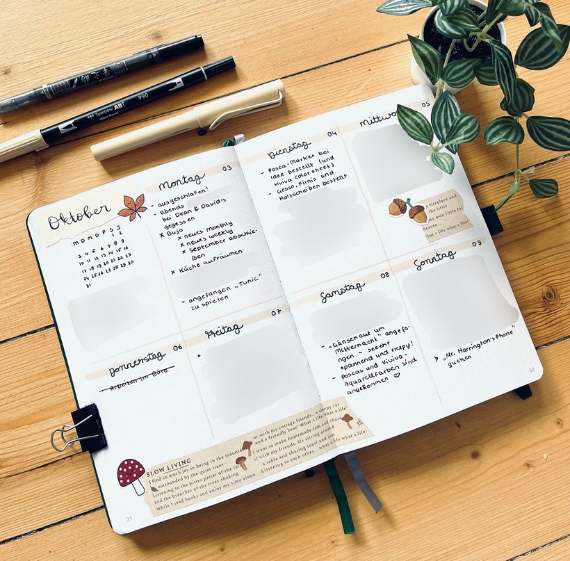 Weekly Spread: Double Spread separated into 8 parts to keep track of the days