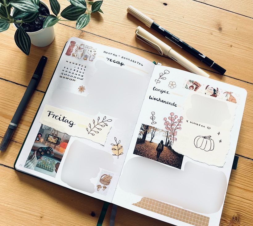 A monthly Recap decorated with paper, sticker, hand drawn elements, Washi Tape