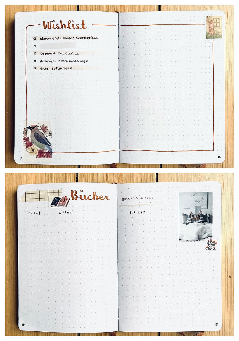 Two Double Spreads: Wishlist and List of Books I've read in 2023