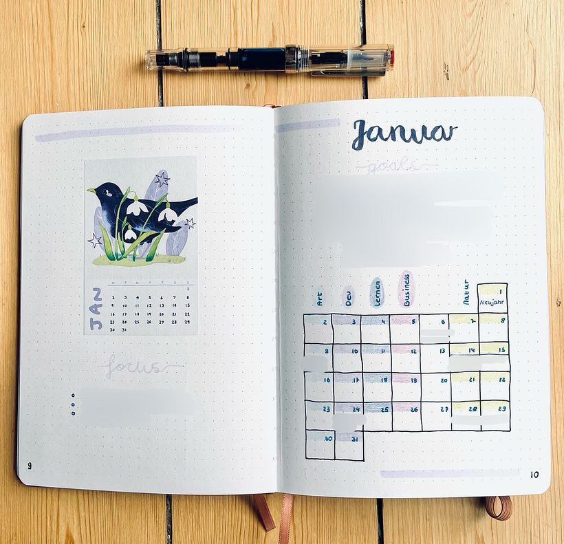Monthly Spread with Calendar and Goals