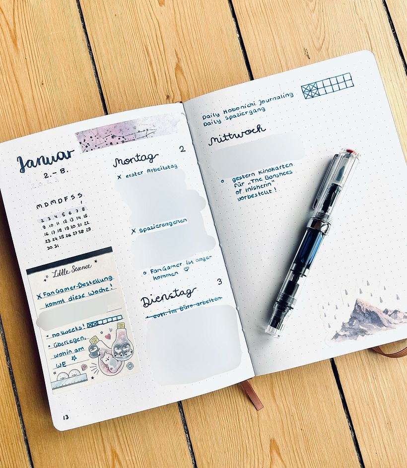 Weekly Spread on two pages with 4 columns 