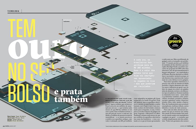 A vista explodida de um celular mostra seus principais componentes.