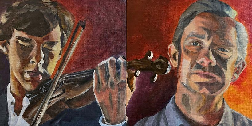 Holmes und Watson - Mein Abschlussprojekt für den Kurs: Porträtmalerei mit Öl: Erforsche Licht und Schatten 1