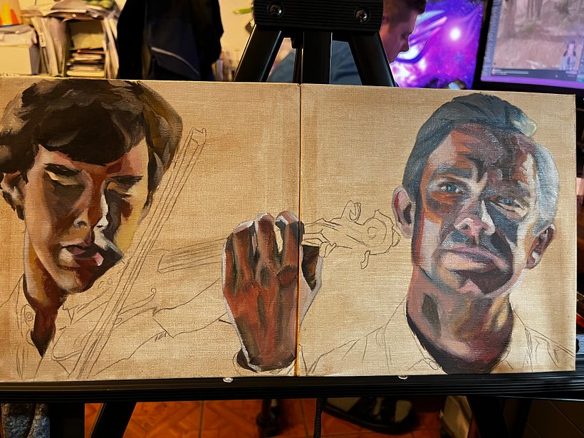 Holmes und Watson - Mein Abschlussprojekt für den Kurs: Porträtmalerei mit Öl: Erforsche Licht und Schatten 5