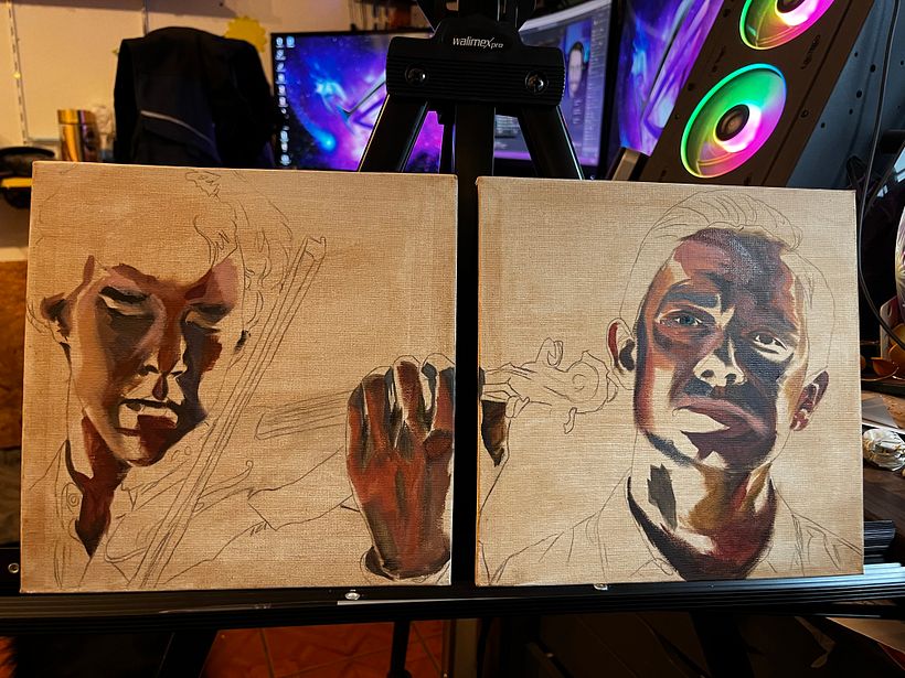 Holmes und Watson - Mein Abschlussprojekt für den Kurs: Porträtmalerei mit Öl: Erforsche Licht und Schatten 6