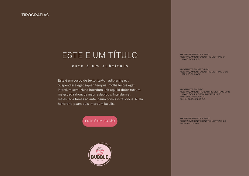 Exemplo de aplicações de cores, tipografias e marca