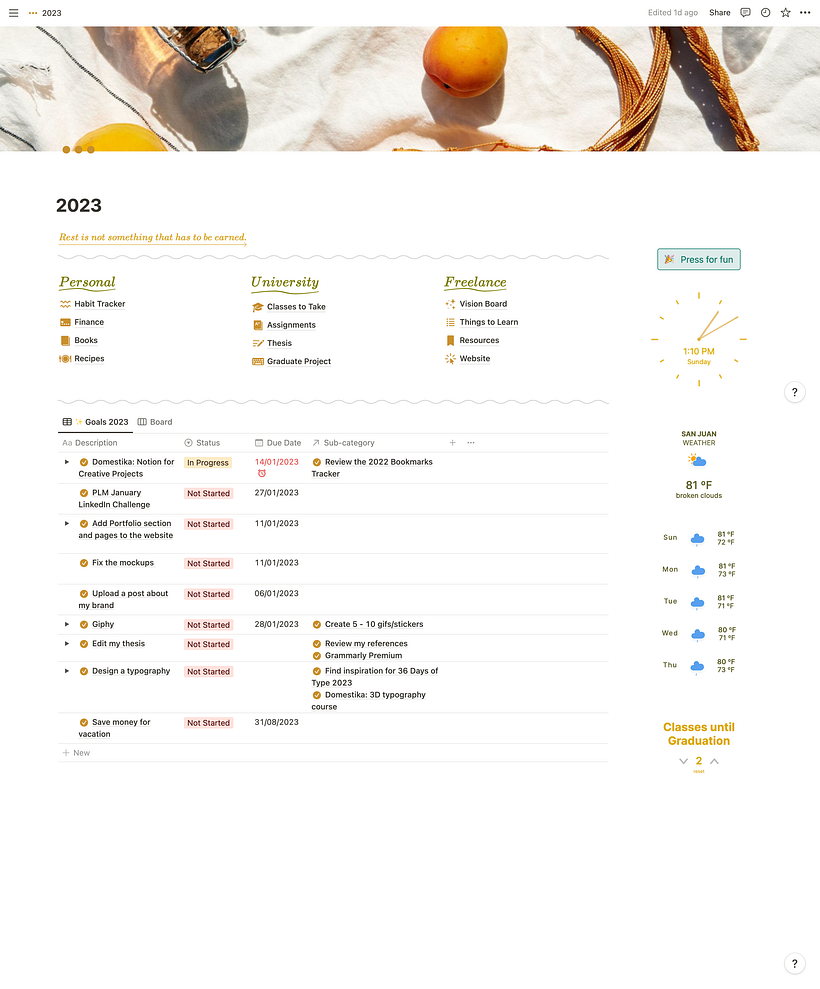 My project for course: Introduction to Notion for Creative Projects 1