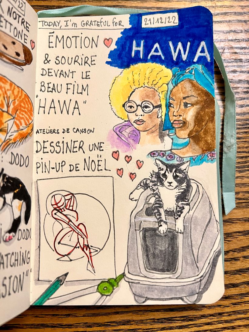 I watched Hawa, a wonderful movie that moved me, then took another online course to draw a Christmas pin-up
