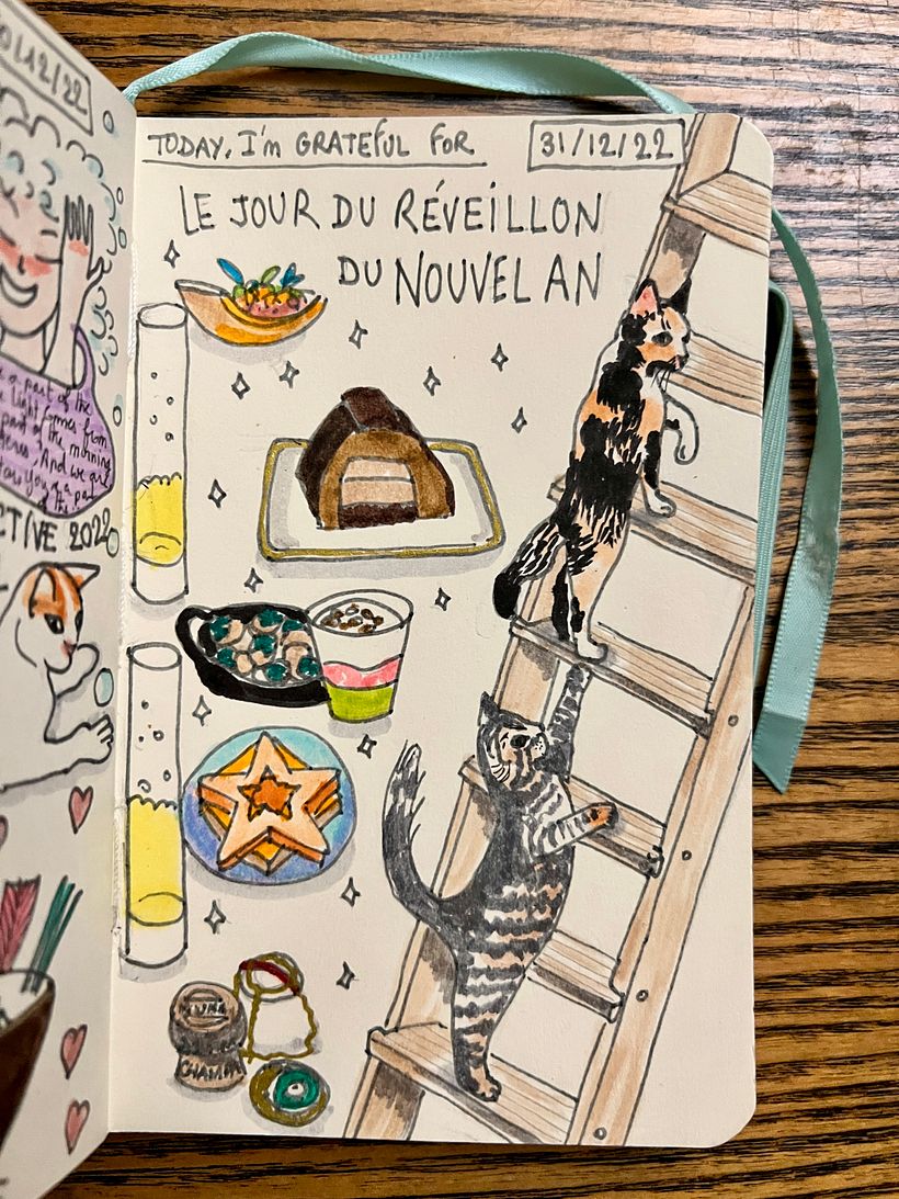 And on New Year's Eve, the kittens discovered the ladder to the attic, and we dined on delicious delicacies !
