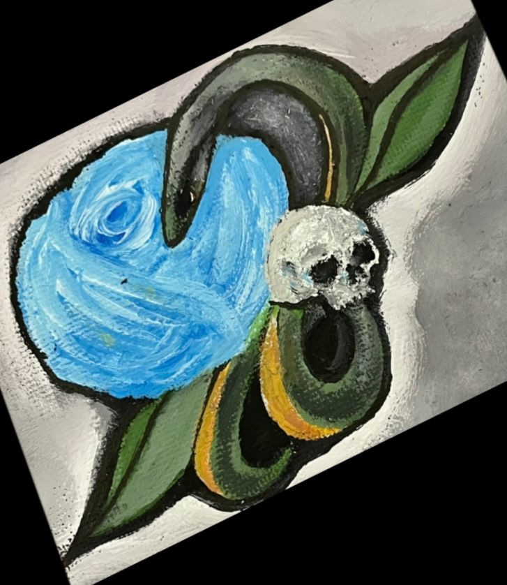-Snake Skull/ Blue Rose Painting-