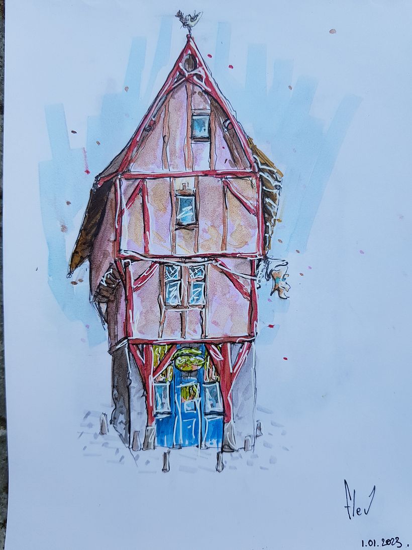 Mon projet du cours : Esquisses d'architecture expressives aux feutres de  couleur | Domestika, image size:820x1093