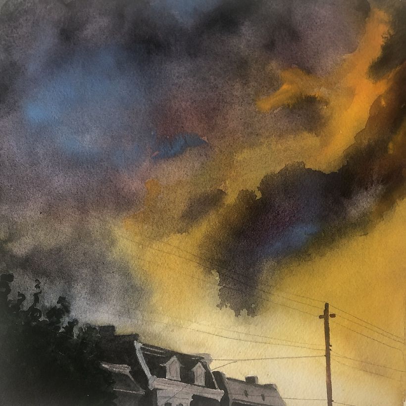 A glorious sunset over some old houses in Richmond, VA, USA