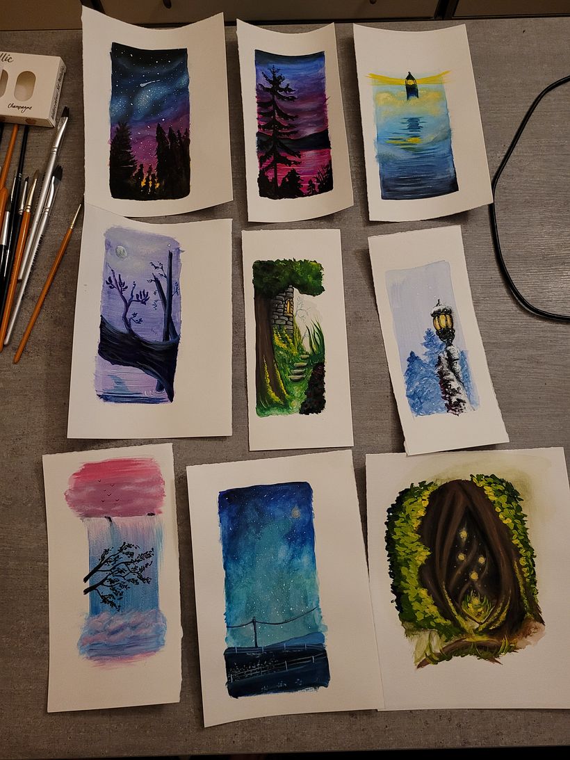 All my other tries at mixing watercolor and gouache.