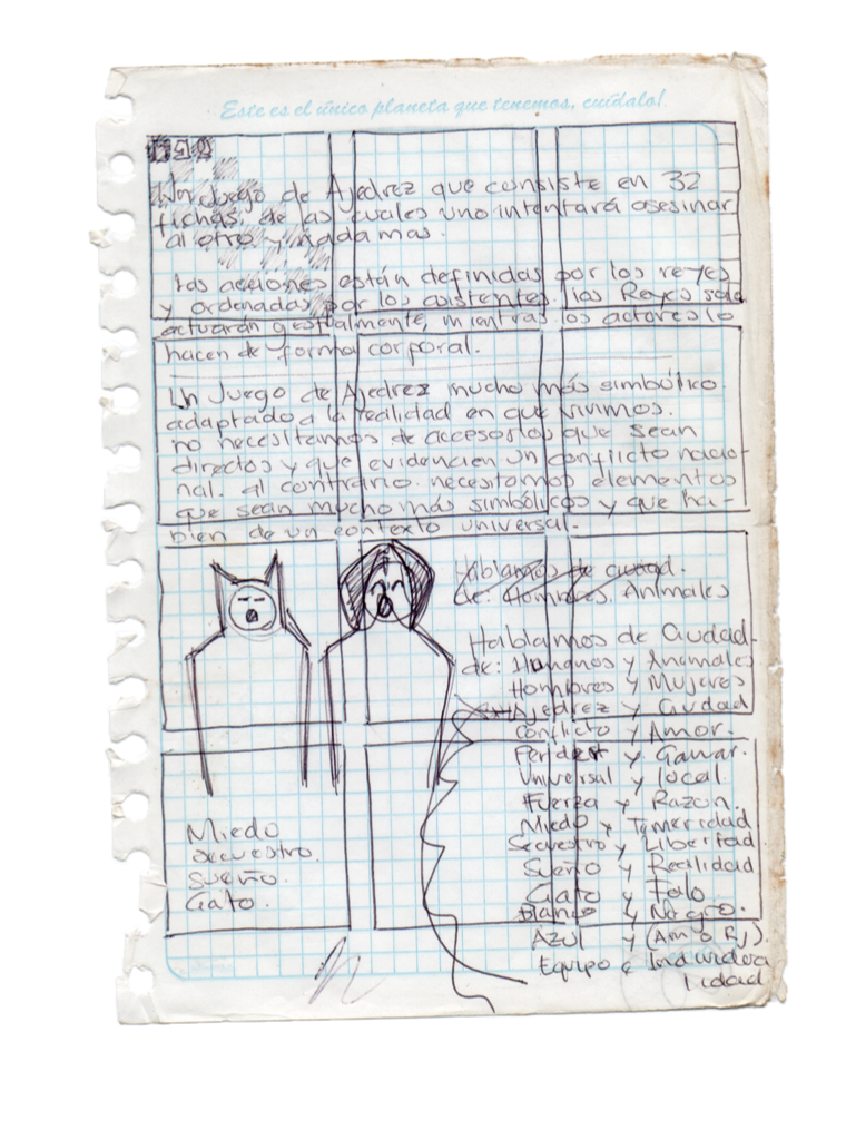 Una hoja de cuaderno cuando estudiaba artes visuales hace 21 años.