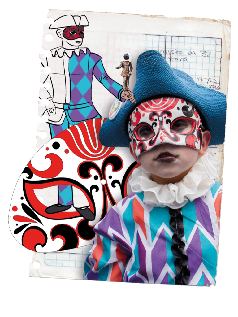 Un collage que recrea todas las etapas del diseño y puesta en escena.