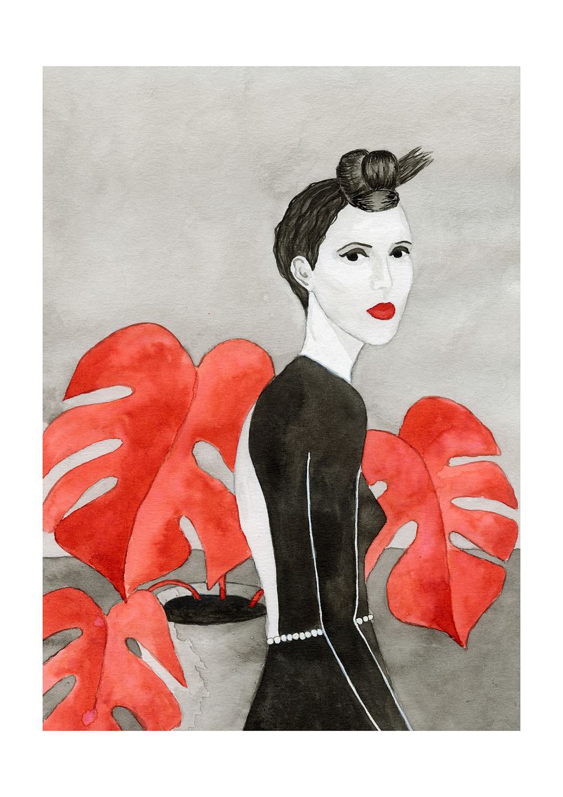 Woman And The Red Monstera