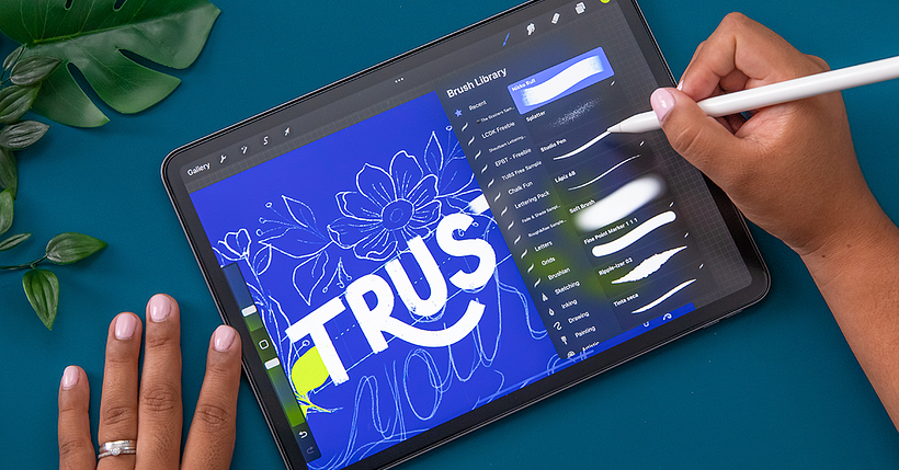 Download a free set of brushes for drawing letters in Procreate, Illustrator or Photoshop.