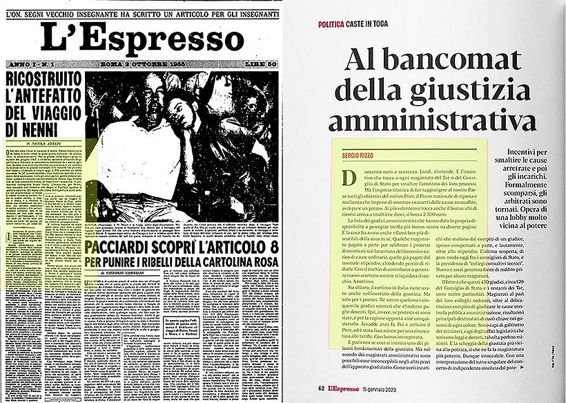 Some graphic elements of L'Espresso from 1955 brought back into the new graphic design