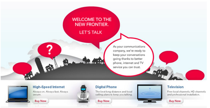 Frontier Communications' landing page compels visitors to take action.