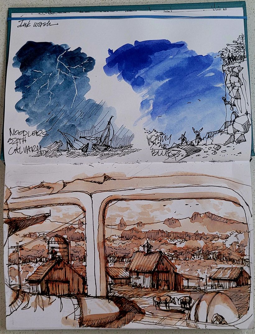 Ink color wash study and colage. 