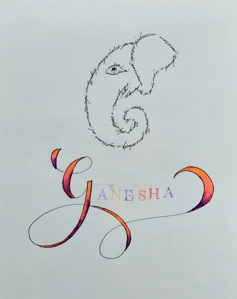 Front page. Ganesha is an elephant-headed Hindu god. I decided to do a project about it because Indian culture is completely 