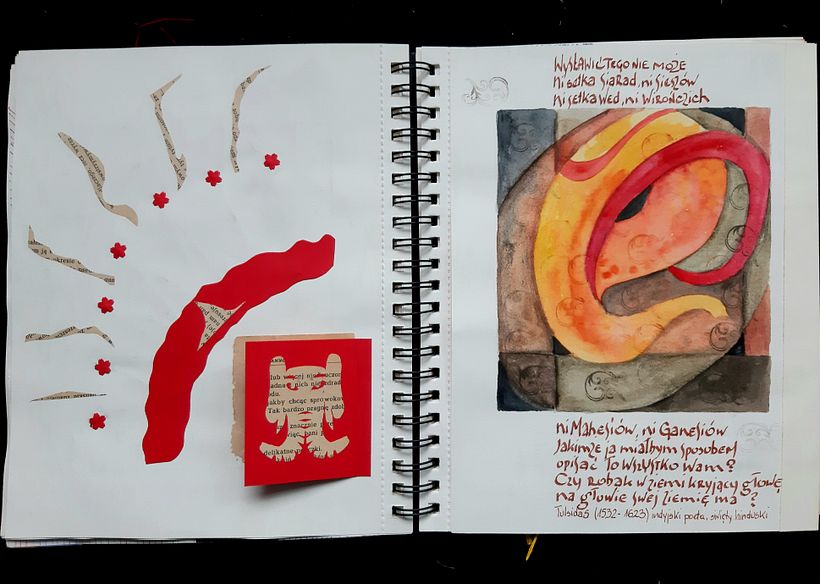 card six. On the left side - back with embroidery + cut-out. On the right side there is Ganesha and a poem by a Hindu poet tr