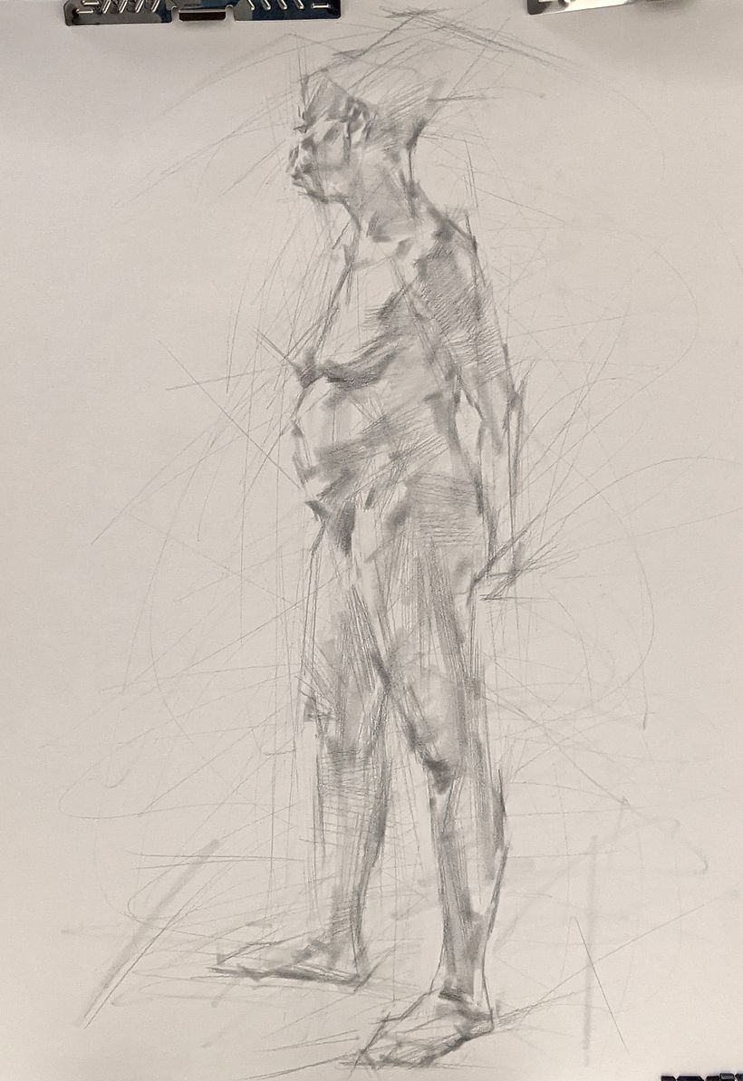 My drawing of Connie - to show students how to start figure drawings with vitality and intelligent editing