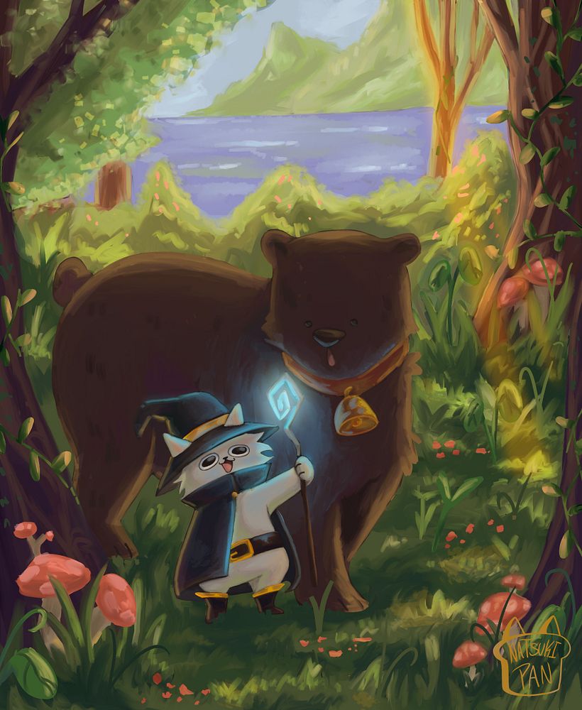 Mi proyecto del curso: Diario de dibujo: crea personajes fantásticos "El gato brujo y EL oso" 1