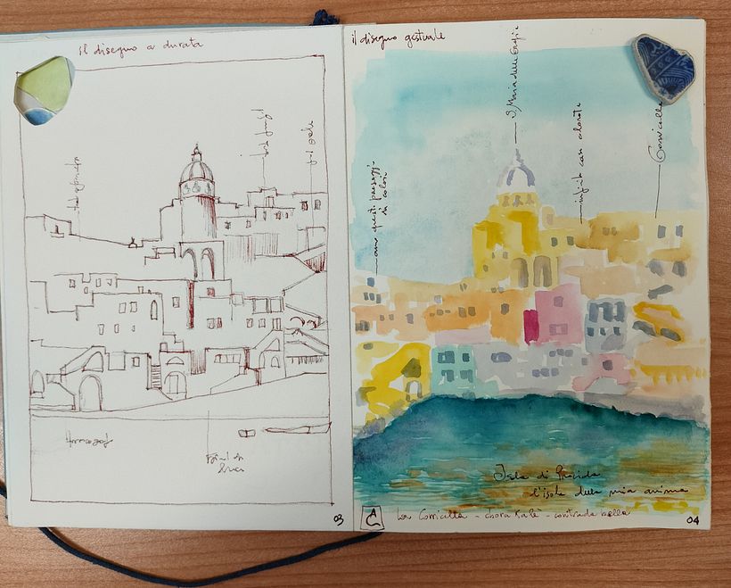 ll mio progetto del corso: Travel sketchbook con tecniche miste. Un progetto di Antonella Calligaris: Procida - l'isola della mia anima. 6