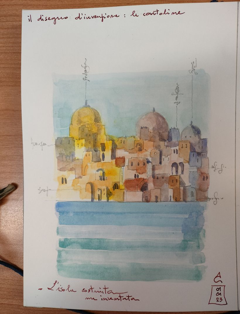 ll mio progetto del corso: Travel sketchbook con tecniche miste. Un progetto di Antonella Calligaris: Procida - l'isola della mia anima. 9