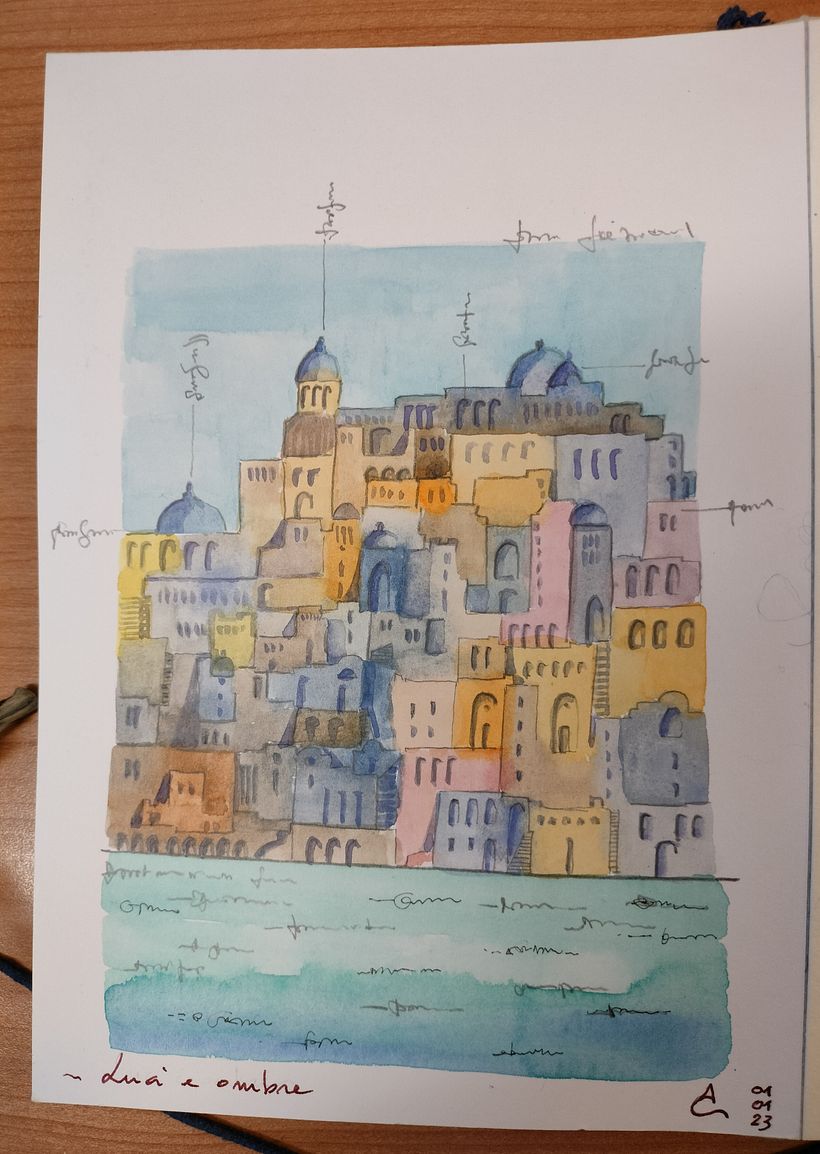 ll mio progetto del corso: Travel sketchbook con tecniche miste. Un progetto di Antonella Calligaris: Procida - l'isola della mia anima. 11