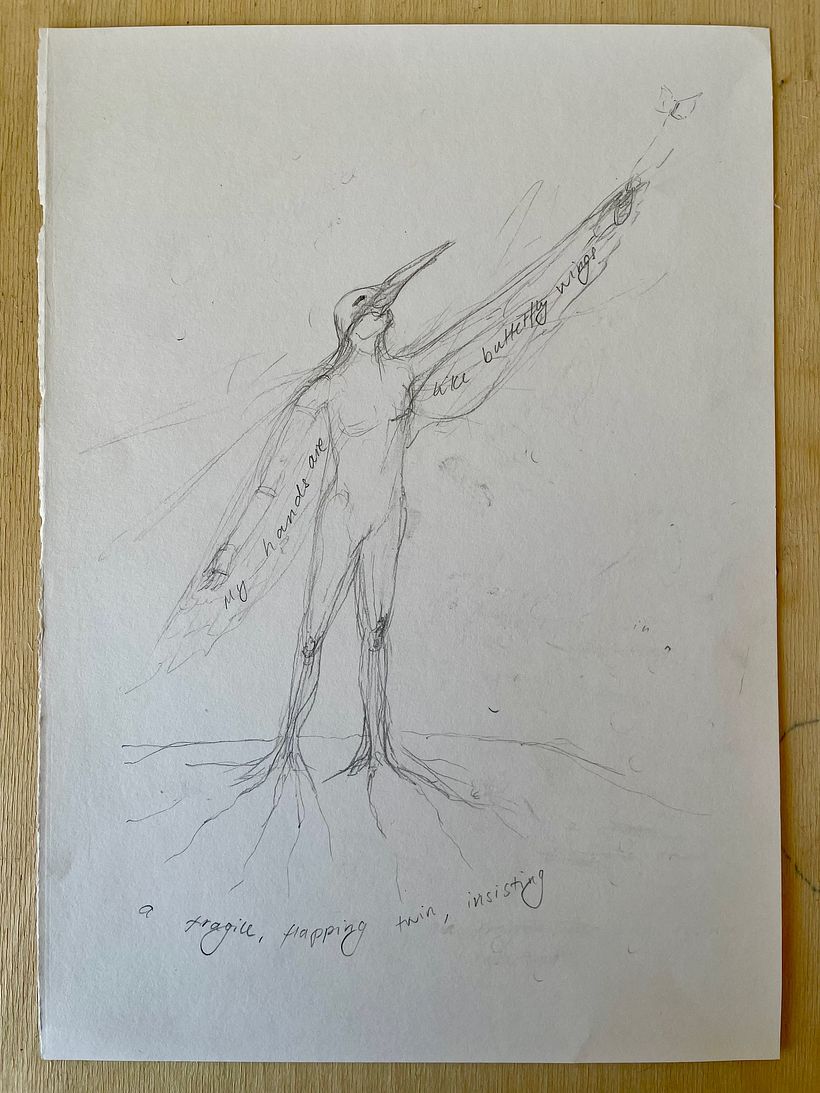 First pencil drawing with the idea and expression I have chosen from my sketching proces