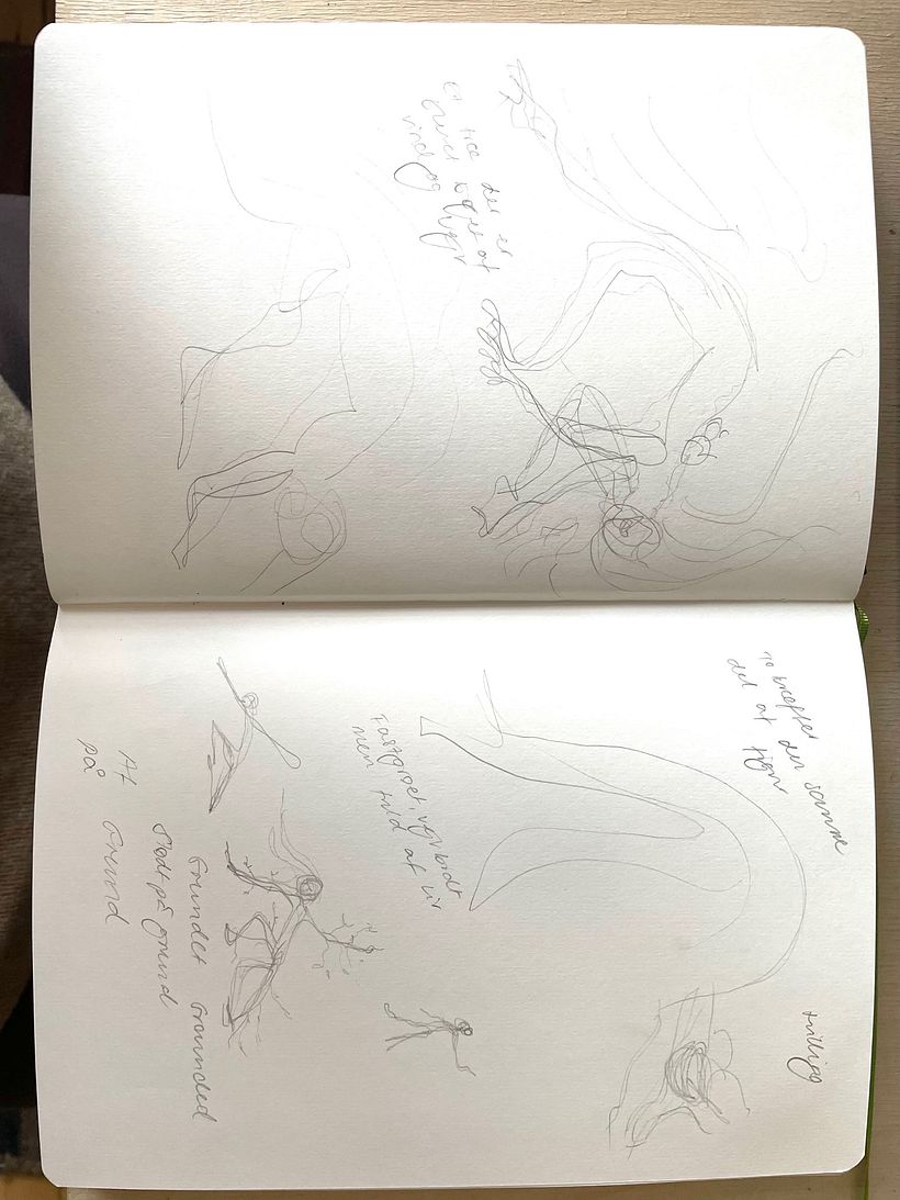 Sketches. Trying to capture a feeling of being at the same entrenched and unable to move, and full of an eager vividness.  