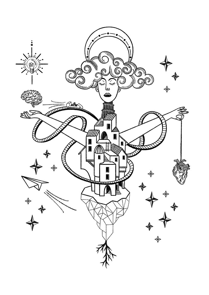 Some elements like the aeroplane were changed as I moved to the digital drawing