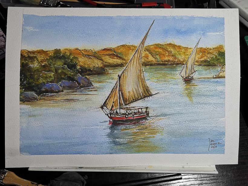 Naos egipcias Mi proyecto del curso: Pintura en acuarela de paisajes marinos 3