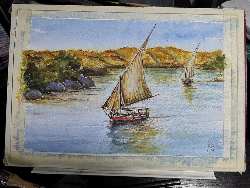 Naos egipcias Mi proyecto del curso: Pintura en acuarela de paisajes marinos 2