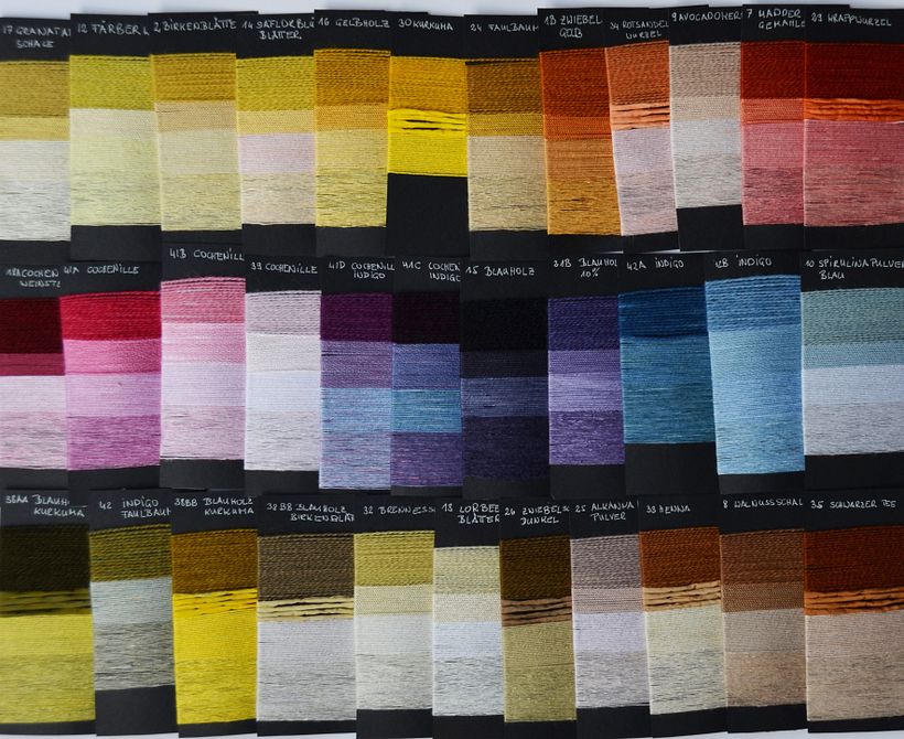 Dying of wool, silk, cotton and linen (top down) with different pant(part)s
