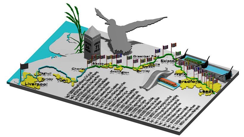 The foreground image representing a canal walk, the stages completed so far and when. 2