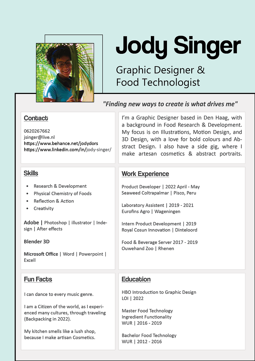 My project for course: Resumes for Creatives: Craft Your CV and Cover Letter 2