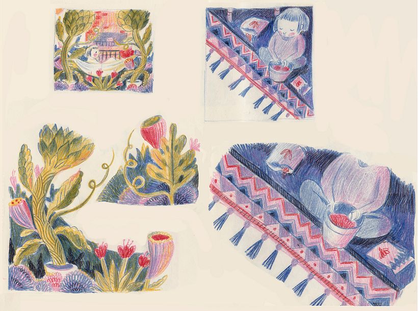 Using coloured pencils to try out limited colour palettes