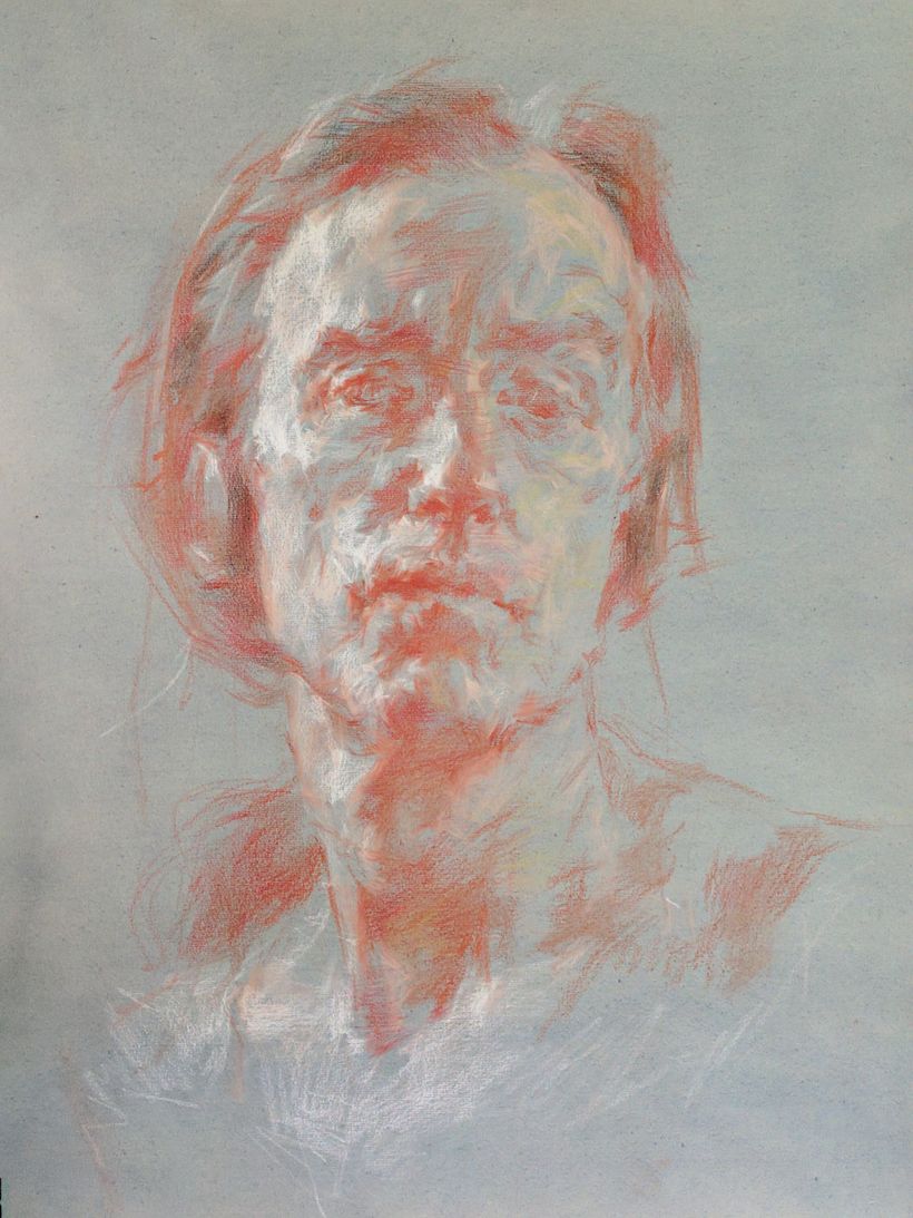 This drawing is a START, and, like the sculptures below, investigates facial construction through hatch mark