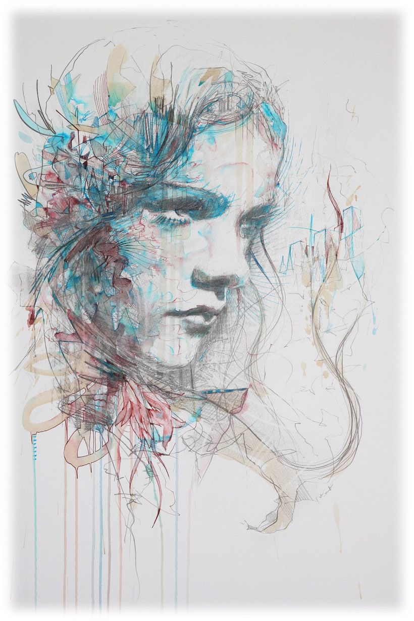 adding abstract details in the face and a cityscape abstracted to the right of the face