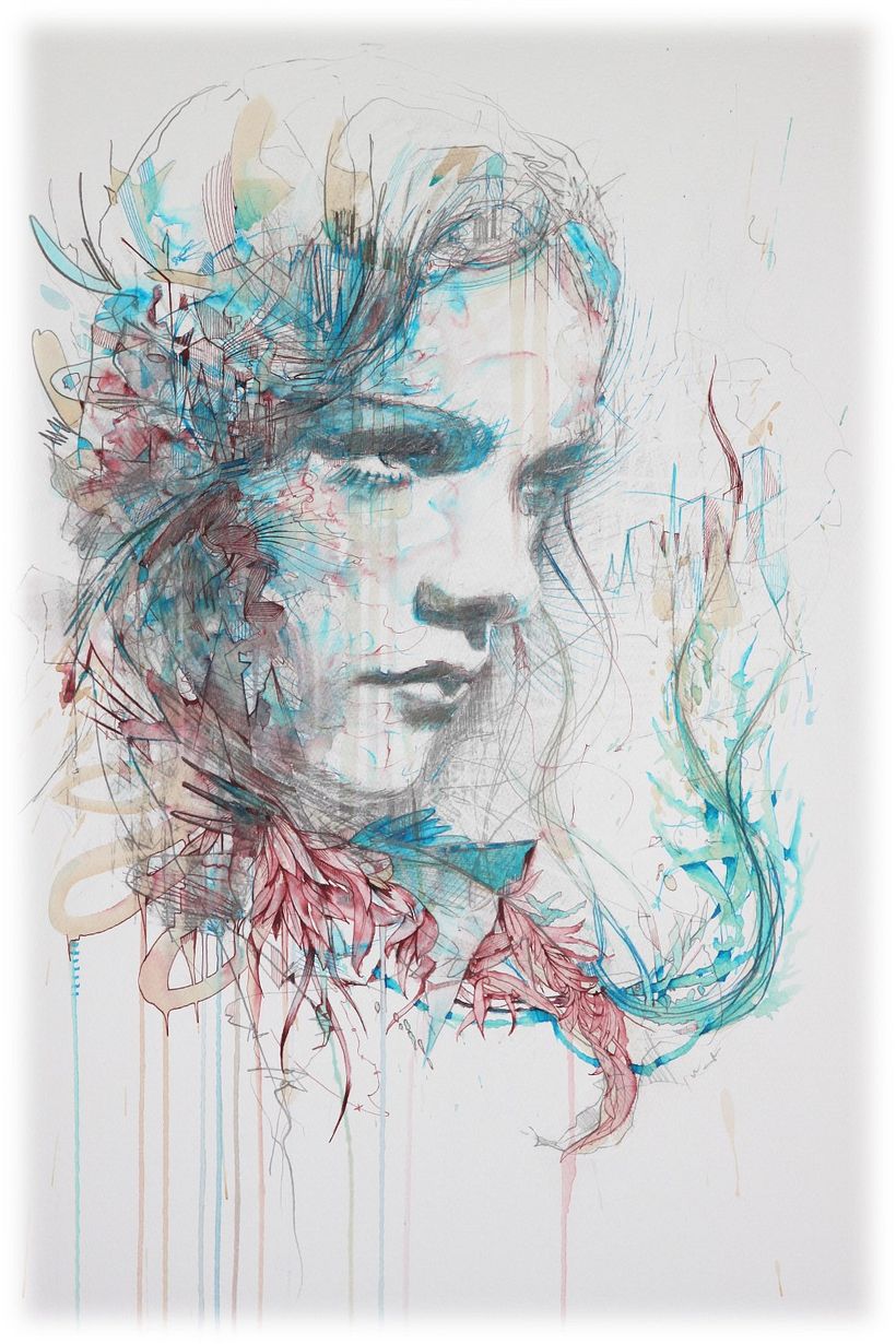 adding floral shapes and overpainting with tea