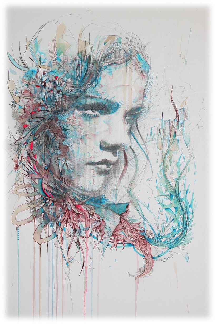The finished piece using acrylic to hilight areas and balance the portrait.