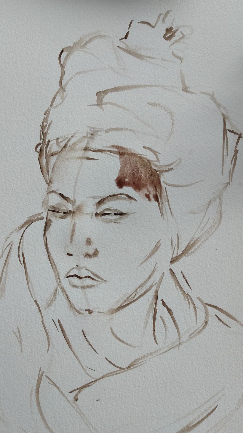 Free style drawing with medium brush on 360g watercolour paper