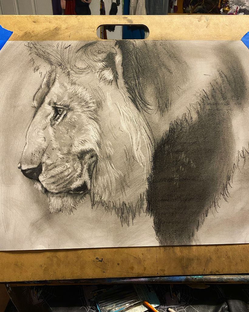 Charcoal piece of a lion  1