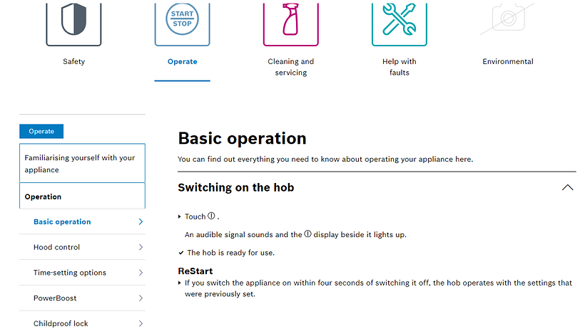 Content development for the user manuals of BSH brands: Bosch, Siemens, Neff, Balay and Gaggenau. 1