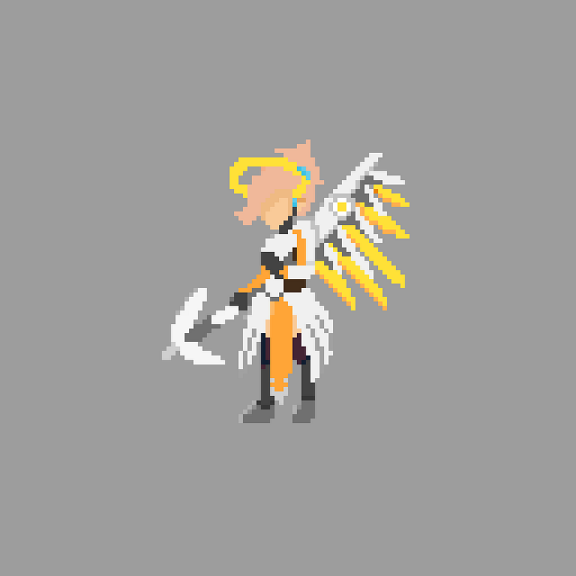 Initial Sketch of Mercy from Overwatch, Silhouette done up and then added in color and details.