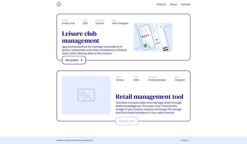 Projects selection page
